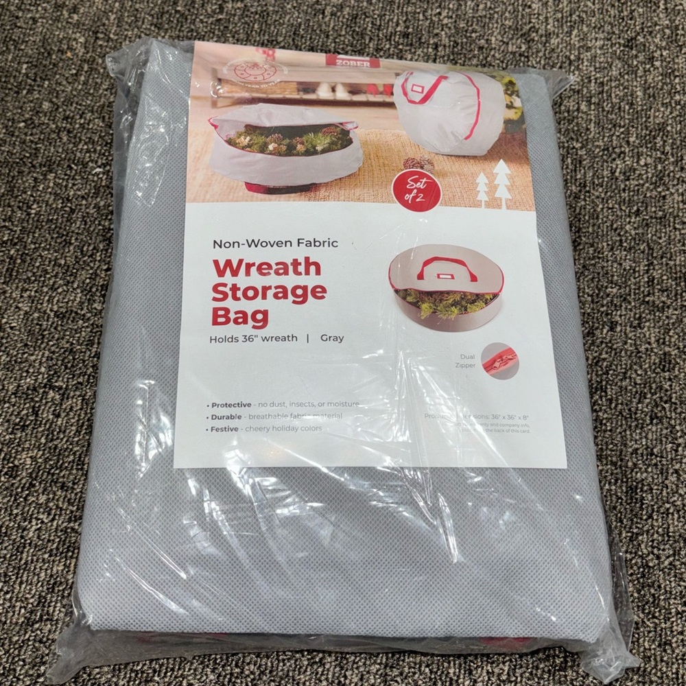 Christmas Wreath Storage Bag 36" (2 Pack) - Breathable Non-Woven Fabric Storage - Picture 8 of 9